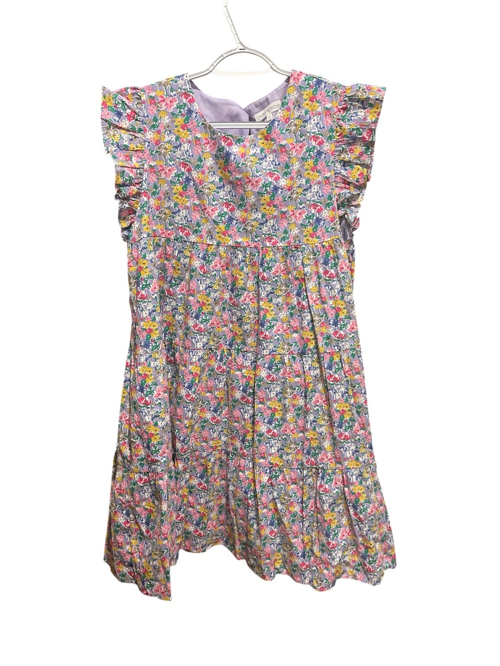 Free The Roses Lavender Floral Ruffle-Sleeve Dress with pockets and lining.